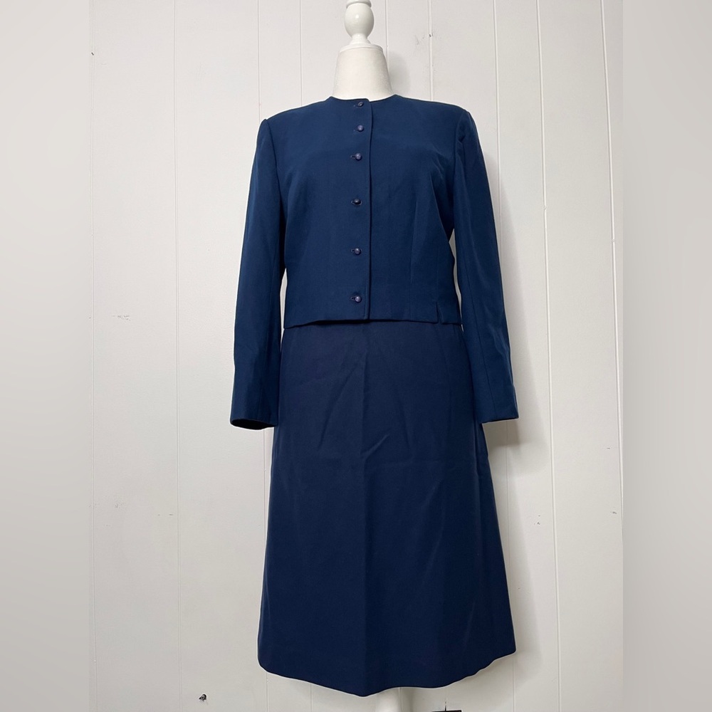 Vintage Pendleton Navy Wool Skirt Set Suit Womens Large Retro a-line modest